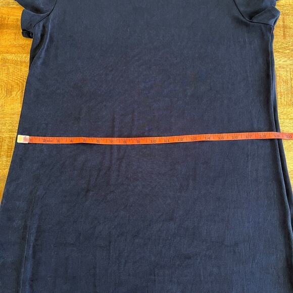 Chicos Travelers Midi Dress 2 Large Slinky Stretch Knit Lace Trim Navy Cruise - Picture 10 of 12